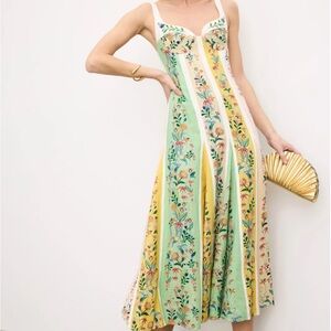 NWOT AUTHENTIC Farm Rio Delicate Floral Stripes Linen Blend Maxi Dress XL